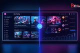 A split-screen comparison of two futuristic OTT streaming dashboards showcasing different UI designs, content layouts, analytics, and navigation elements, with a glowing “VS” in the center and the Regal Streaming Solutions logo in the corner.