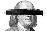 Ben franklin linocut with black bar over eyes