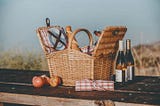 Wicker picnic basket with service for two