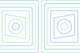 An abstract image of a bunch of green and blue shapes stacked concentrically
