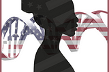 Black woman with the USA flag in the shape of DNA