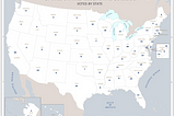 A map of the USA with electoral votes mentioned in each state