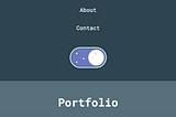 part of the <nav> section of abbeyperini.dev showing a focused dark mode toggle above the Portfolio section