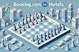 A minimalist illustration of a chess game between Booking.com and hotels