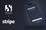 Kwik Fit Club app on mobile phone with Showoff and Stripe logos