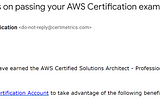 AWS Certification confirmation email