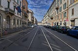 Milano, Italy. Empty streets during the CoVid-19, coronavirus pandemic.