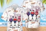 Red White And Blue Wine 4th Of July Hawaii Shirt