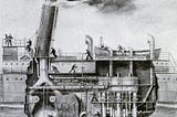 A cutaway illustation of the engine room of a steam ship.