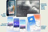 A moodboard with weather ui screens
