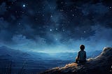 A young Hurley Frey sat under the enchanting night canvas, his eyes gleaming with reflections of distant stars, a testament to dreams waiting to be pursued.