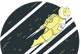 Illustration of an astronaut flying in space with a jet pack.