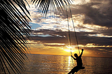 Palm tree swing above the sea at The Beach House, Fiji