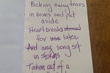 Packing away tears