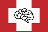 A brain is juxtaposed inside a white plus on a red background.