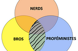 Un diagramme de Venn avec trois cercles: Bros, Nerd et Proféministes