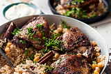 One Skillet Baked Chicken Shawarma and Rice Pilaf