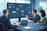Leadership team reviewing AI-supported workflows in a modern office