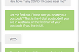 How many COVID-19 cases near me? A chatbot solution to scale the one of the most asked questions.