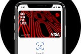 A view of a red and black NAB card in an Apple Wallet on an iPhone. The card says ‘NAB Now Pay Later’ and ‘Visa’.