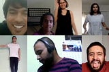 A collage of images taken during an online Playback Theatre rehearsal by the Yuva Ekta Foundation