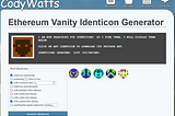 http://www.codywatts.com/projects/ethereum-vanity-identicon-generator/