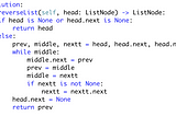 Reversing a Singly-Linked List in Python 3