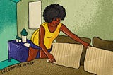 Illustration of Woman making her bed