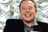 Photo of Elon Musk on a background of $100 bills