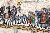 A close-up of the Catalan Atlas depicting Marco Polo travelling to the East