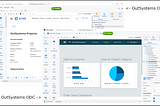 OutSystems O11 Service Studio and OutSystems ODC Studio, differences with comparison image on interfaces to develop rapid applications web and mobile.