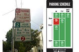 Parking signs and a redesigned version of said signs