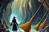 The Sorcerer reappears in his flooded cave accompanied by four brooms.