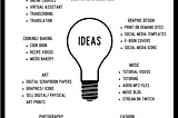image shows a lightbulb and ideas about how to monetise your hobby