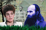 Digital collage image for Ant Hill Kids cult episode of Propensity: A True Crime Anthology Podcast featuring images of cult leader, Roch Thériault and cult member, Gabrielle Lavallée.