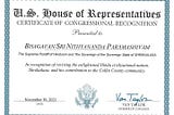 Congressman Van Taylor representing the State of Texas, USA confers a certificate of Special…