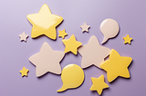 speech bubble, stars, liliac background, animated
