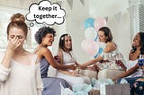 Woman trying not to cry at baby shower