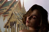 A sensual woman with a Thai temple in the background