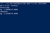 The image shows PowerShell downloading a lot of layers for the php:7.2-cli image