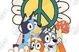 Blue Dog cartoon - Hippy- retro- peace - sublimation - fall autumn mushrooms - png jpg - commercial small business and commercial