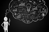 A person with doodle speech bubble