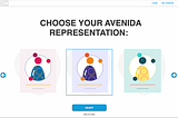 Image of the “Choose your representation page” of Avenida’s site.