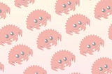 Repeating pattern of a cute cartoon crab named Ferris (the Rust programming language mascot) over an orange gradient