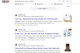 Search results for cat toys on Amazon.com, filtered to show only patented products