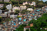 A composite picture of mansions on a hillside overlooking slums