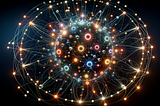 Prompt: Create an image called “Connecting the dots — the bigger picture” in the context of the physics of electric charge. Result: “The image is visually representing the complex interactions of electric charges in physics.”