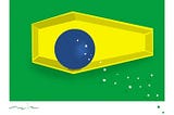 Bandeira do Brasil estilizada: no lugar do losango, um caixão amarelo, com as estrelas se esvaindo do globo azul