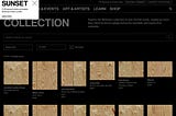 Images of artworks on the online collection replaced with wooden boards, over a black background and greyed-out text