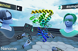 A chemist and a biologist meet in the virtual reality application Nanome from remote locations to collaborate in real-time on a molecule they’re designing together.